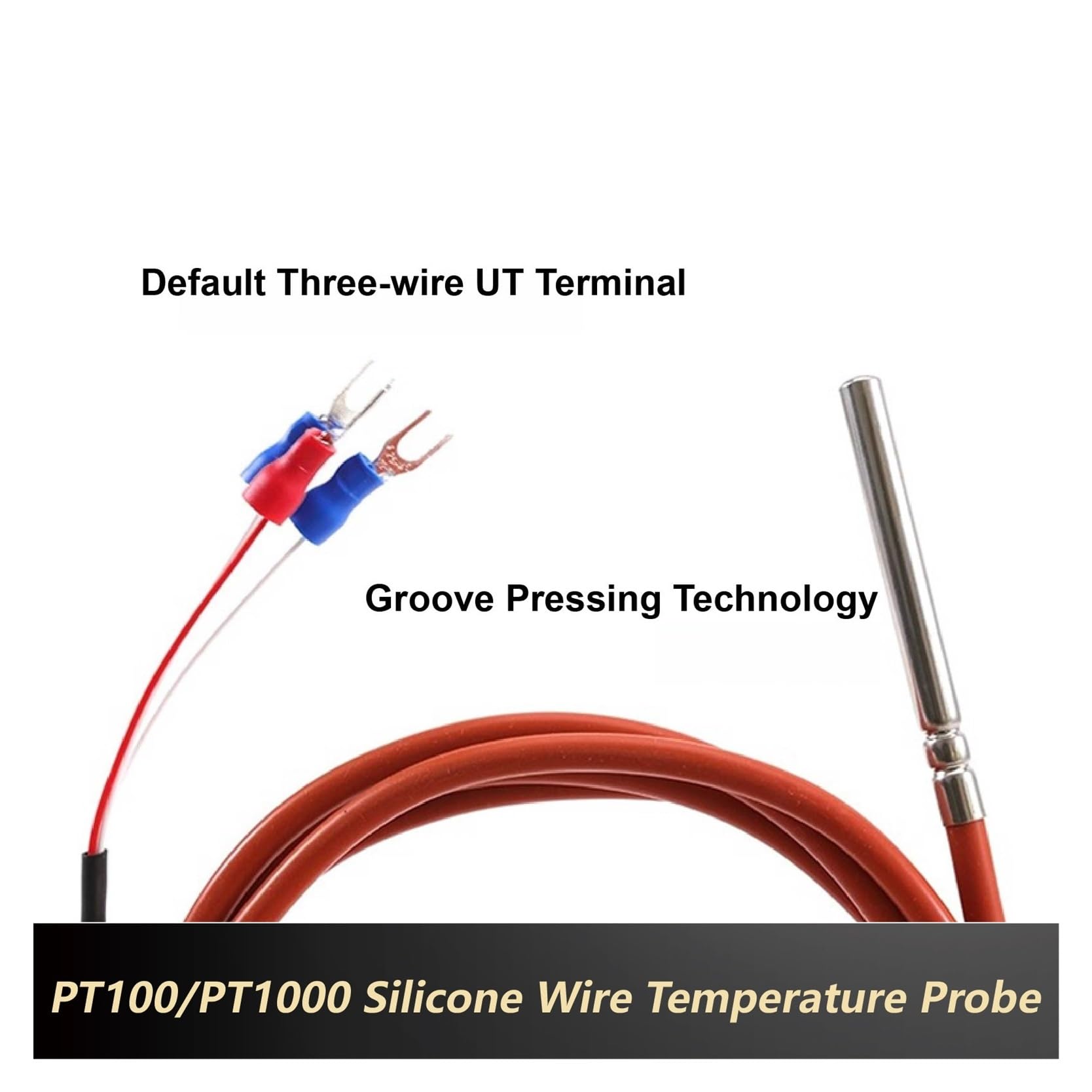 PT100 PT1000 RTD Sensor de temperatura Sonda de temperatura impermeable Cable de silicona 3 cables 4 opciones | Pt100-10M-5-50mm -F