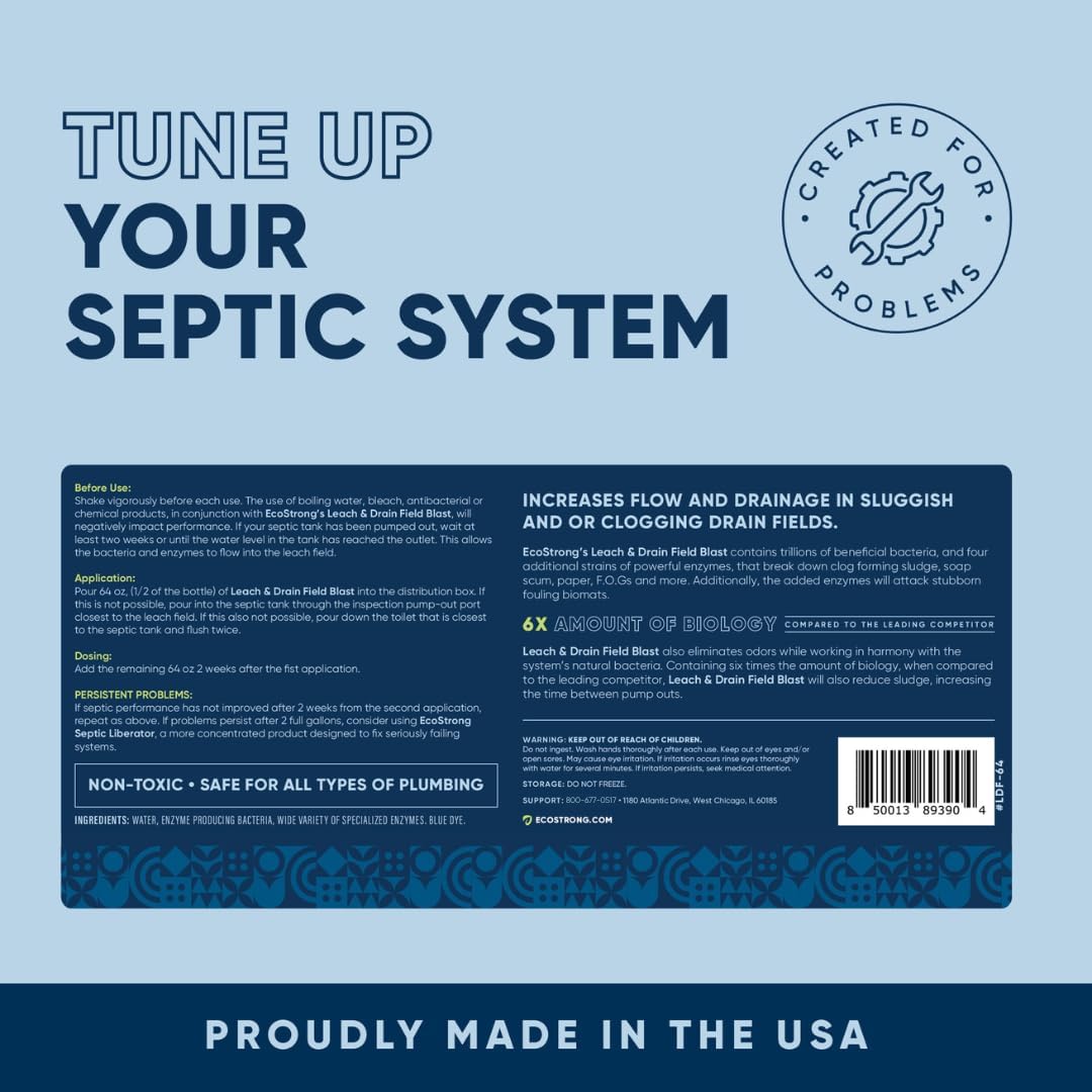 Septic Drain and Leach Field Treatment | Bio-Enzyme Cleaner Breaks Down and Digest Clogs | Removes Odors & Mainline Cleaner (64 OZ)