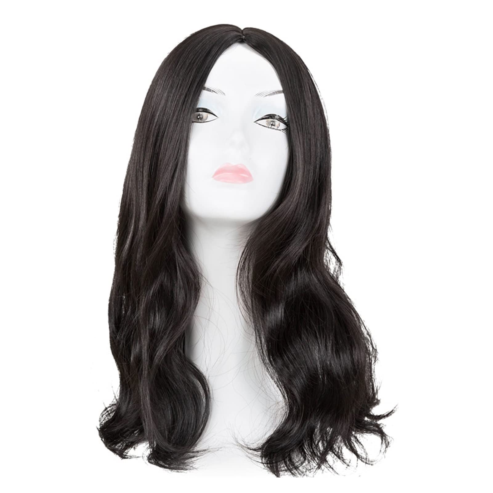 TOMYEUS Perücken Perücke Hitzebeständige mittelgroße lockige mittelgroße Linie Frauen Haarkostüm Halloween Karneval Haarteil perücke Fasching (Color : Schwarz, Stretched Length : 18inches)