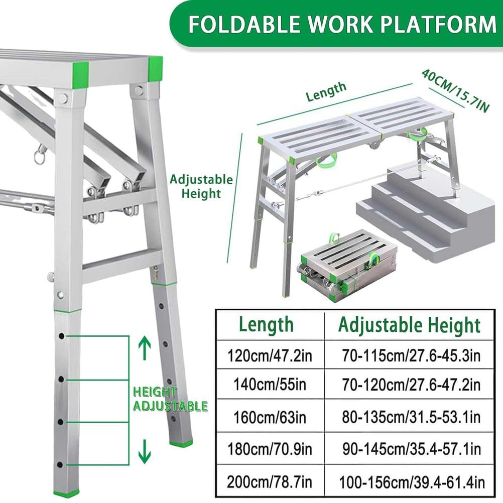 Plataforma de andamio plegable antideslizante, 400 kg, altura ajustable