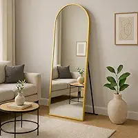 Espelho de Corpo Inteiro 40cm x 120cm Grande de Chão Portal Moldura Couro Decoração Sala Loja Closet Dourado