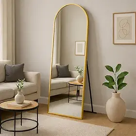 Espelho de Corpo Inteiro 40cm x 120cm Grande de Chão Portal Moldura Couro Decoração Sala Loja Closet Dourado