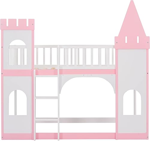 Miniatura 8 de Literas CastleLiteras para niños con tronco litera completa sobre casa de juegos con techo y ventana ambas contienen barandillas diseño de color de