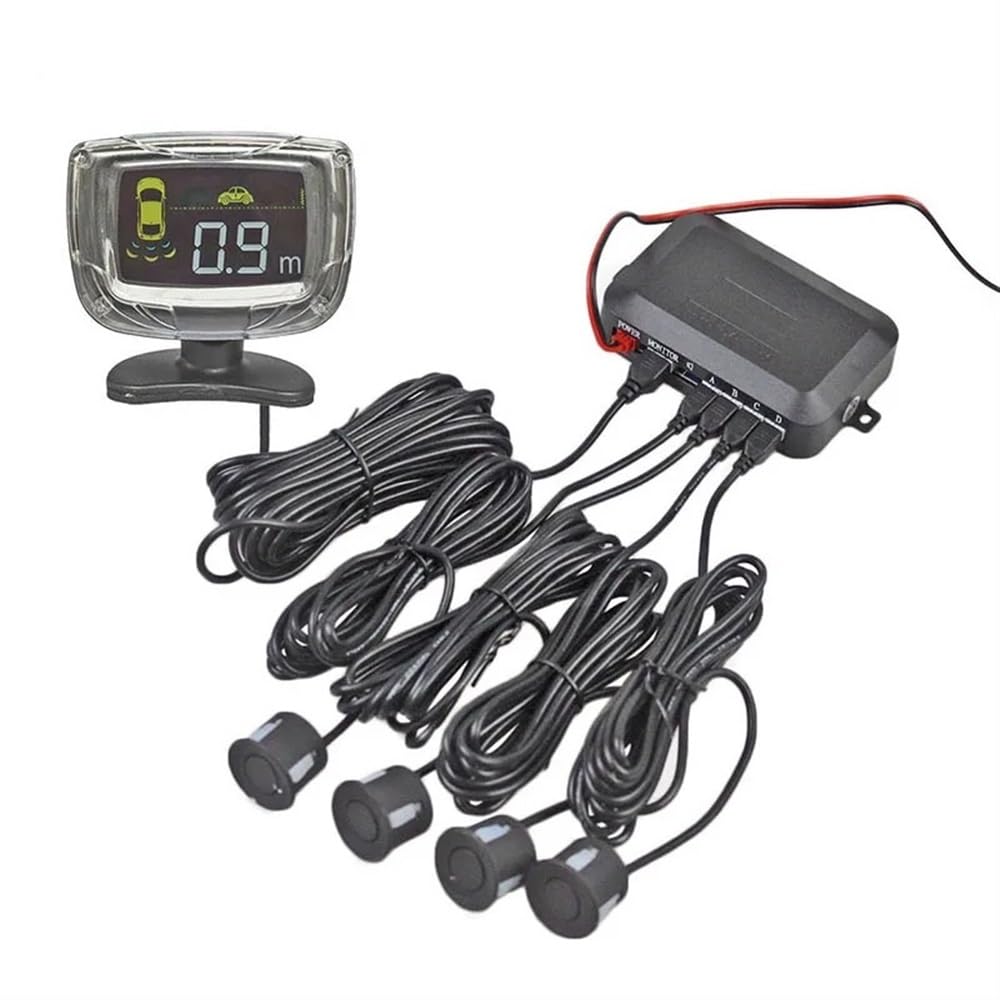 Kit sensori parcheggio Kit visione posteriore con allarme | Kit visione posteriore con allarme per paraurti posteriore con radar di parcheggio a 4 sensori, argento e bianco