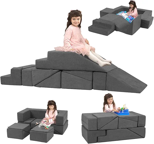 GudoInsole Kids Play Couch Foam Climbing Blocks for Toddlers Sofa Convertible Climbing Toy for Creative Child Girls and Boys Climber Playroom Furniture (Dark Grey)