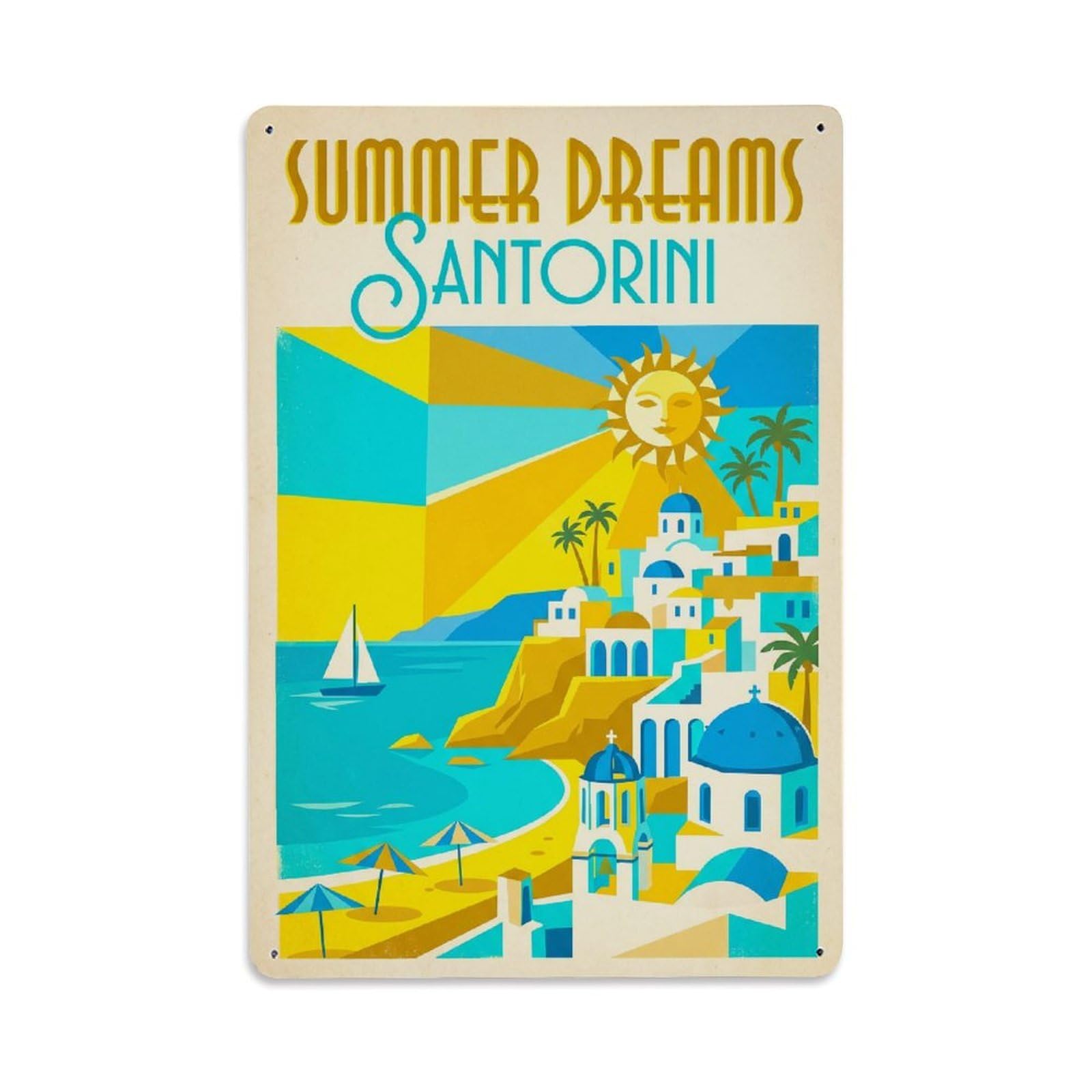 Gead 8X12inch Style Vintage Travel Santorini Summer Dreams Metal Tin Sign
