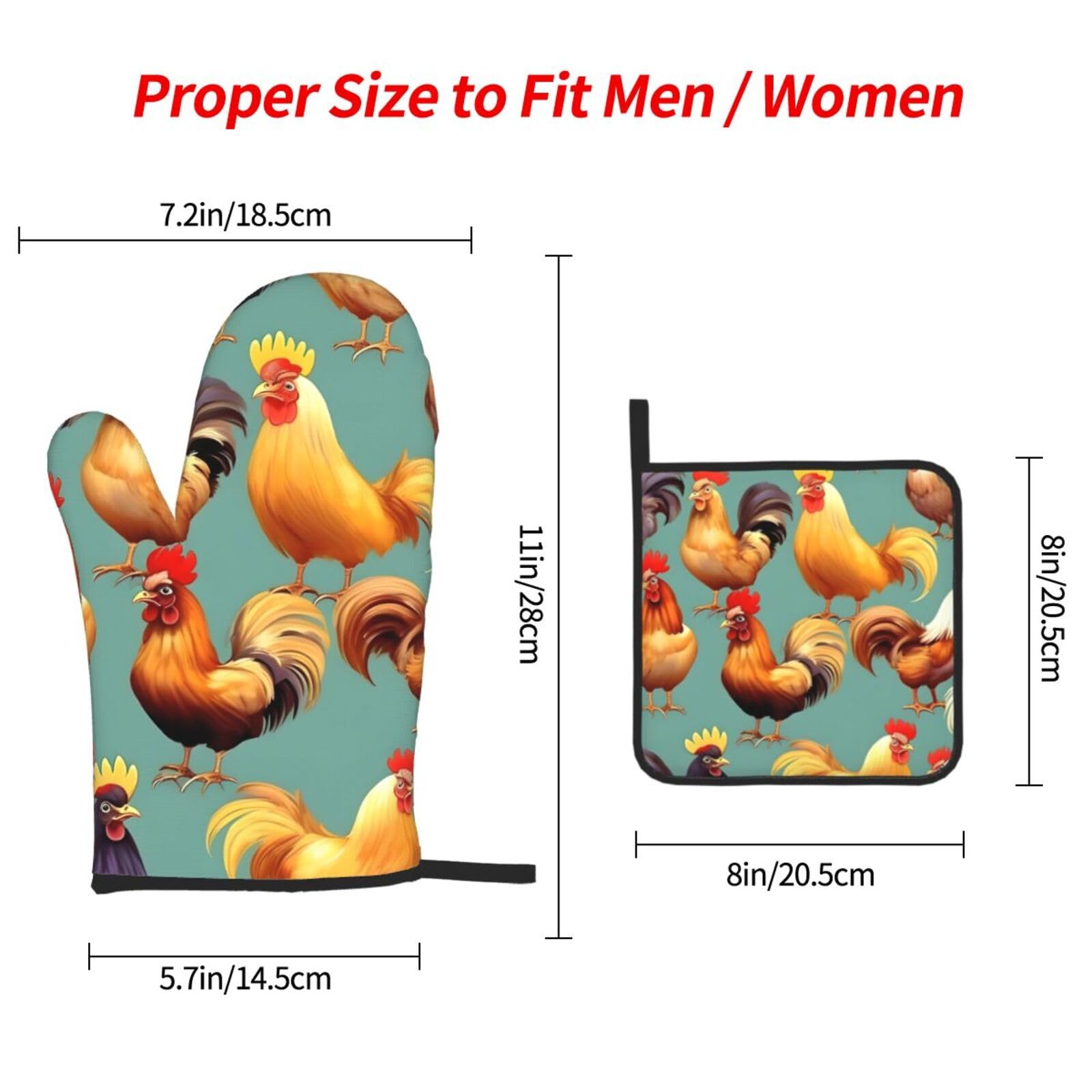 Juego De Manoplas De Horno Y Soportes Para Ollas Con Diseño De Gallinas Gallo, Juego Definitivo Resistente Al Calor Para Cocina Y Comedor