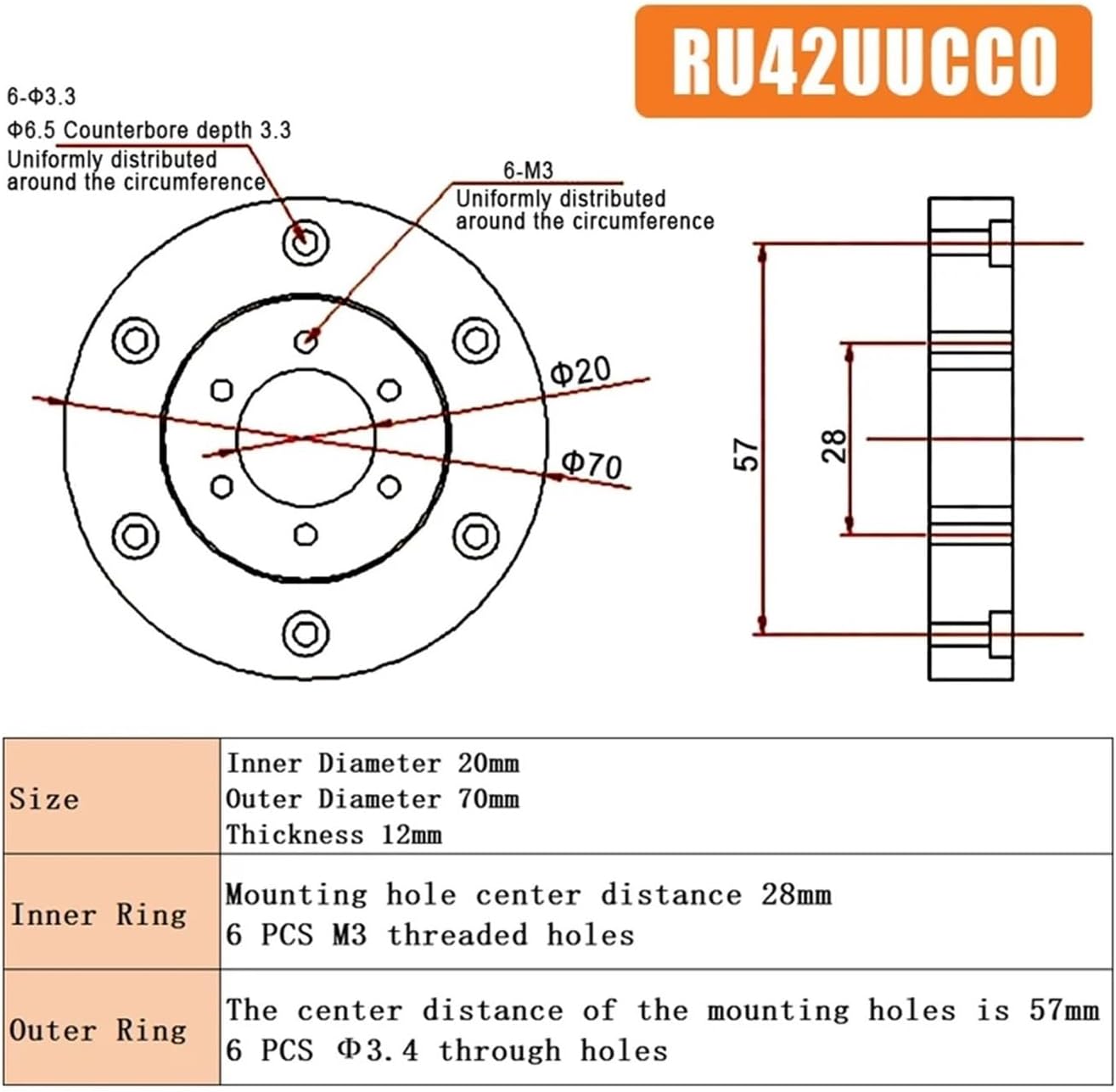 1PC Crossed Roller Bearing RU28 RU42 RU66 RU85 RU124 RU148(RU42)