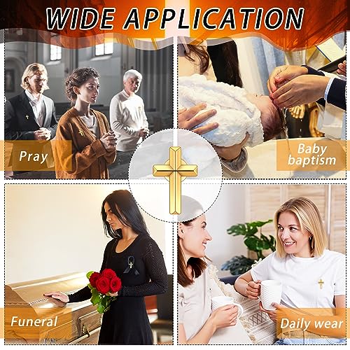 Image of 100 Pcs Cross Pins Bulk Metal Golden Silver Religious Christian Cross Brooch Pins Set Religious Enamel for Christian Chaplain Gifts Funeral Church Prayer Activities (Gold)