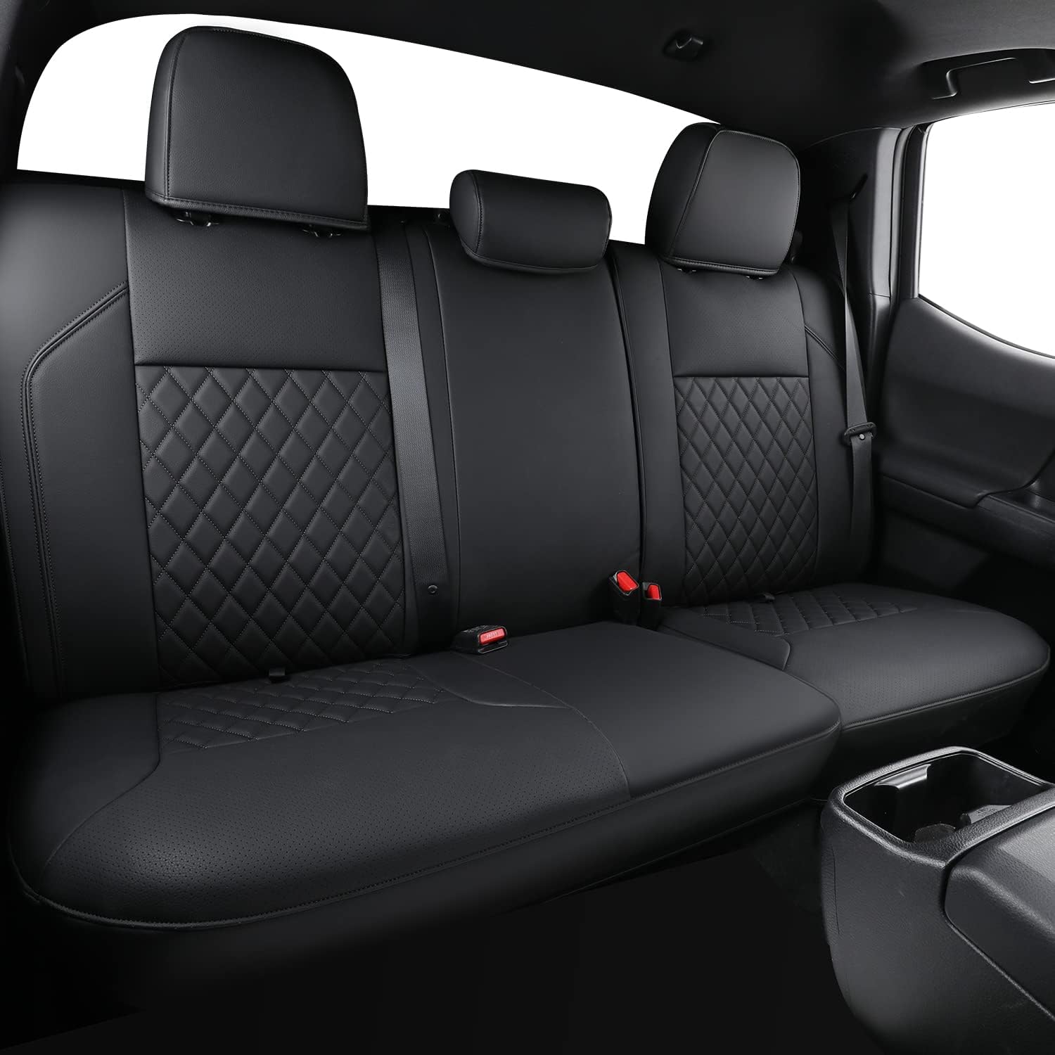 LUCKYMAN CLUB Tacoma Custom Fit Seat Covers for 2016-2023 Tacoma Crew Cab with Faux Leather (Black)