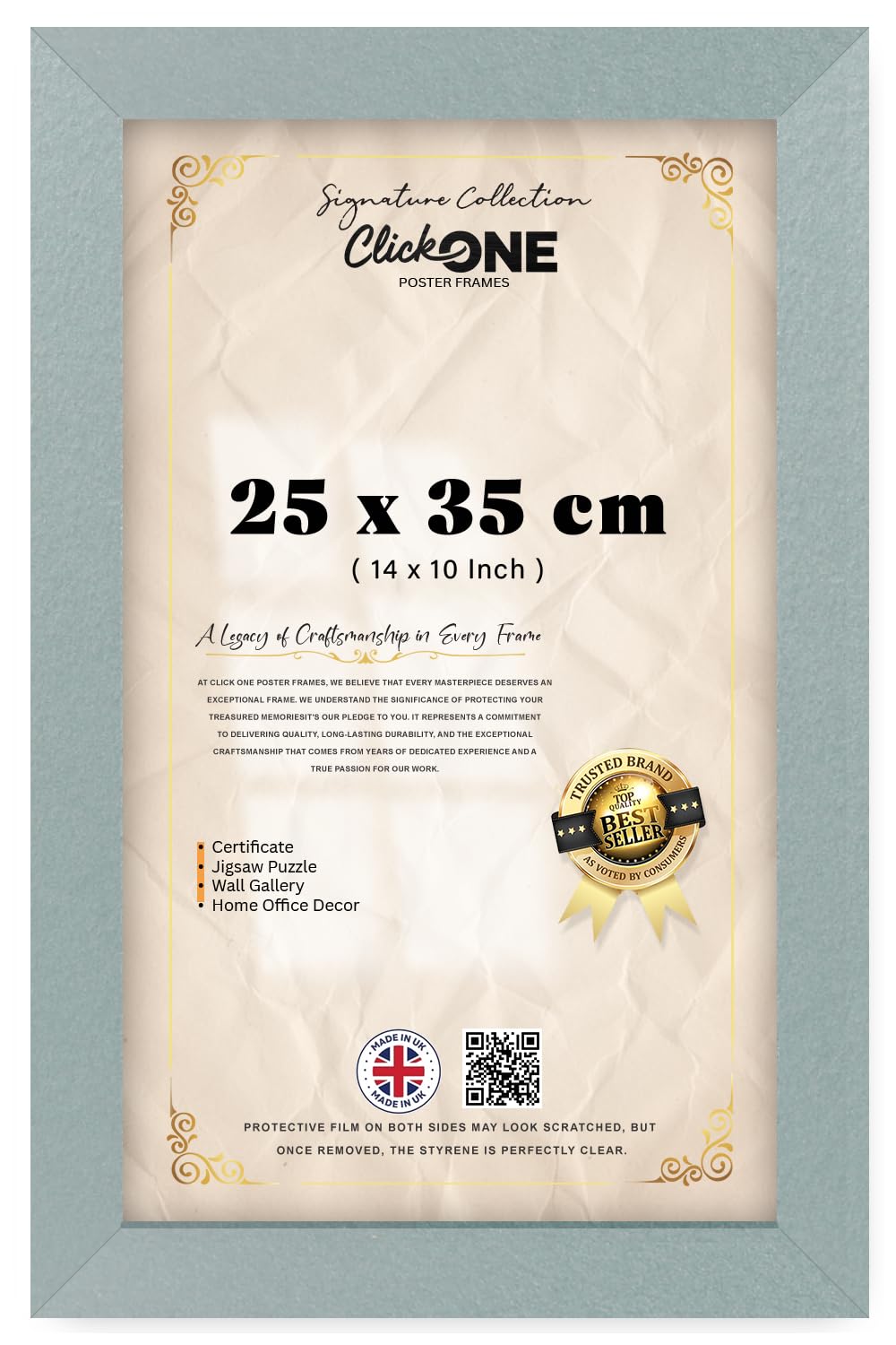 Click One — Sophisticated (25 X 35 CM) Frame | Clear Perspex Front For Showcasing Paintings And Photographs | Contemporary Gallery Style For Homes And Studios — 14 X 10 Inch Silver Trim