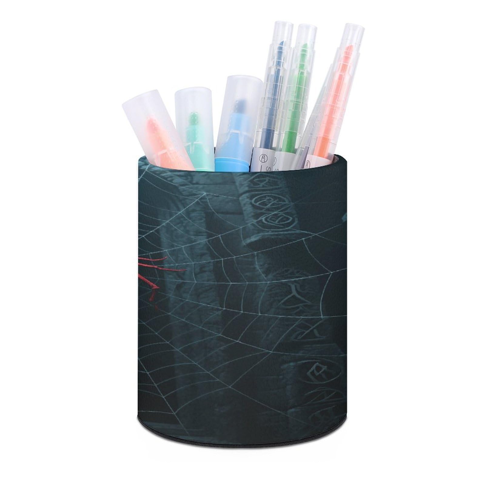 VstaDank Red Spider in Castle Pen Holder for Desk Makeup Brush Holders Stylish Pen Cup Cute Pencil Cup Round Pencil Holder Decor Brush Scissor Holders for Multifunctional Office Supplies