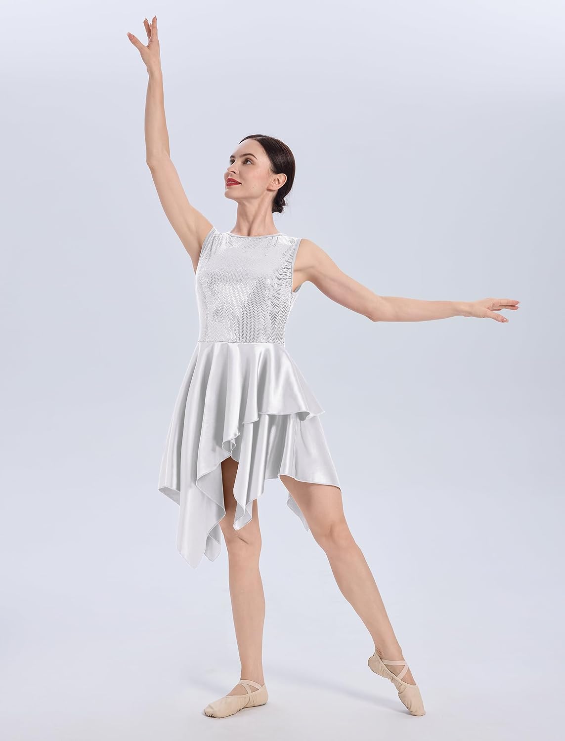 AFAVOM Sequin Praise Dance Overlays Tunics for Women Liturgical Worship Praise Dance Dress Costume with Belt (No White Dress)