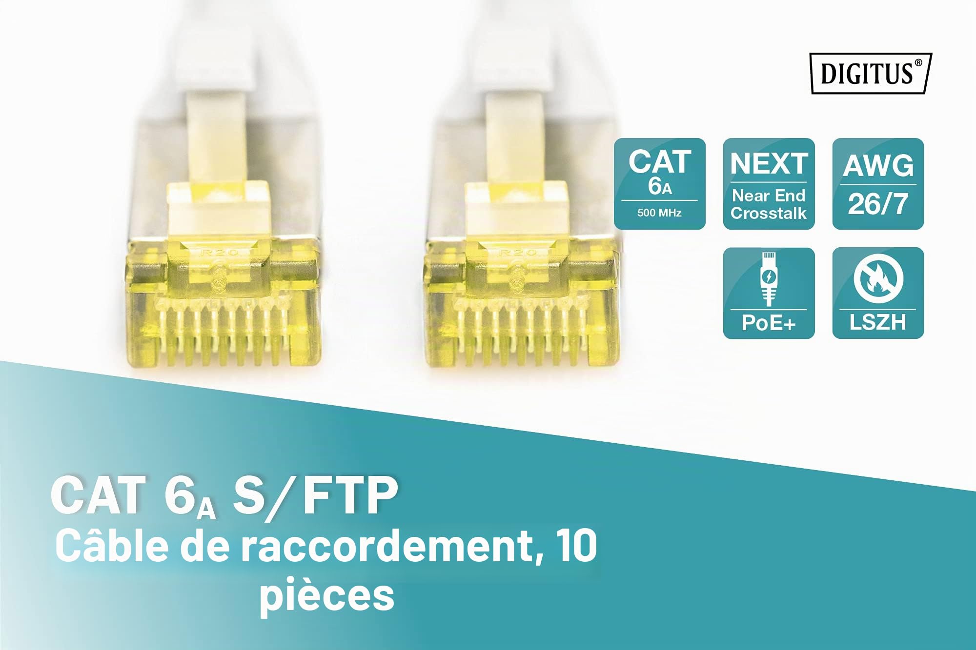 DIGITUS Câble LAN Cat 6A - 0,5m - 10 pièces - RJ45 Câble réseau - S/FTP Blindé - Compatible Cat-6 & Cat-7 - Gris
