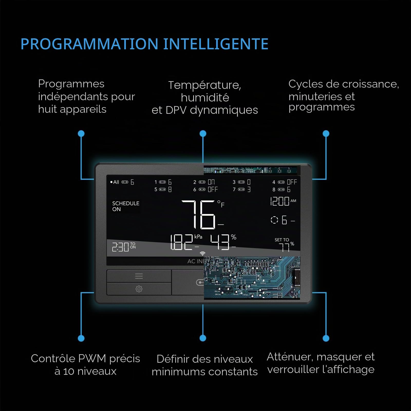 AC Infinity Controller 69 Pro + Contrôleur environnemental intelligent 8 ports avec température, humidité, VPD, minuterie, cycle, commandes de programme, pour tente de culture et éclairage de