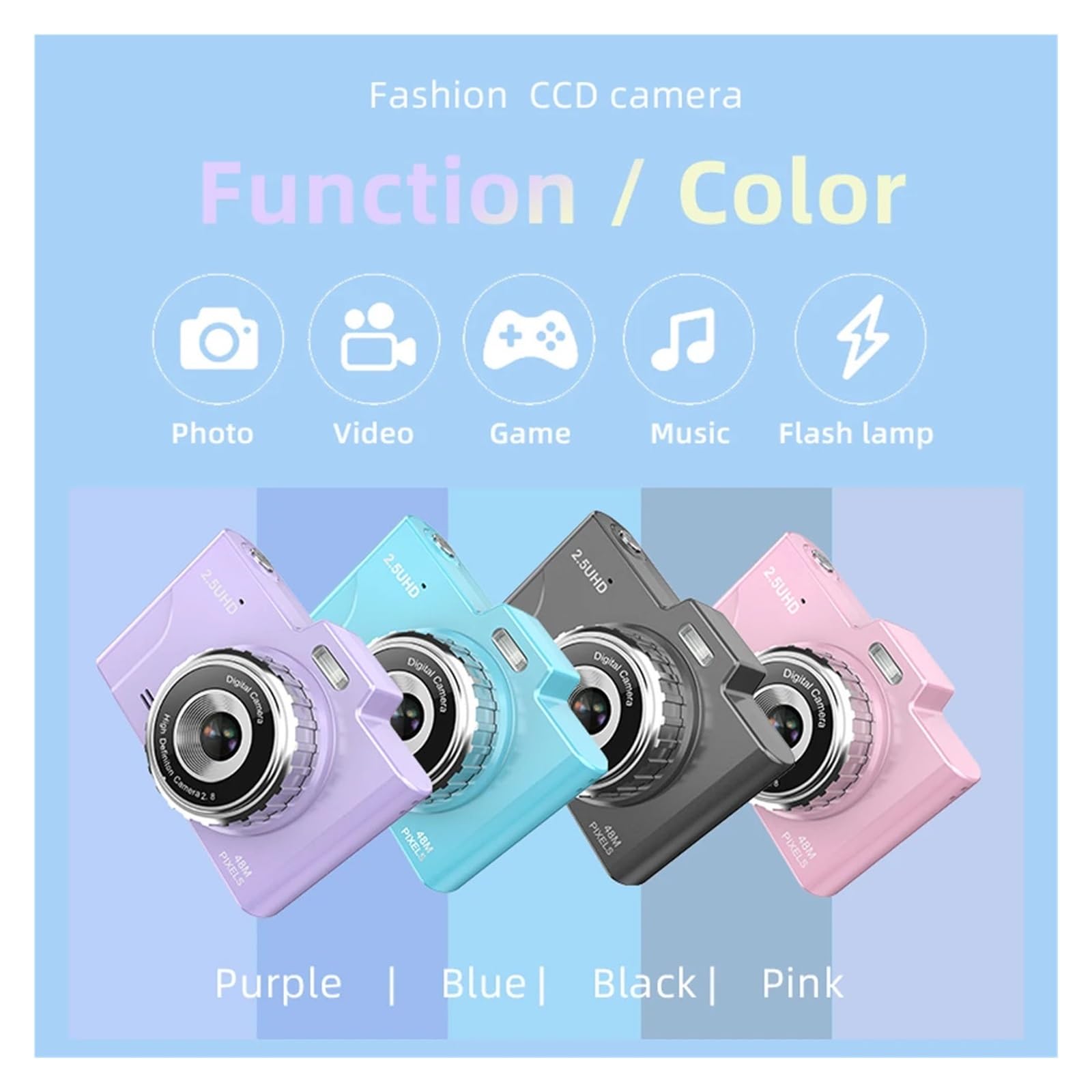 Kompaktowy Aparat Dla Dzieci 1080P 48 MP Z Dwoma Obiektywami 8 × Zoom Optyczny Mini Kamera CCD 2,8-calowy Ekran TFT(Pink)