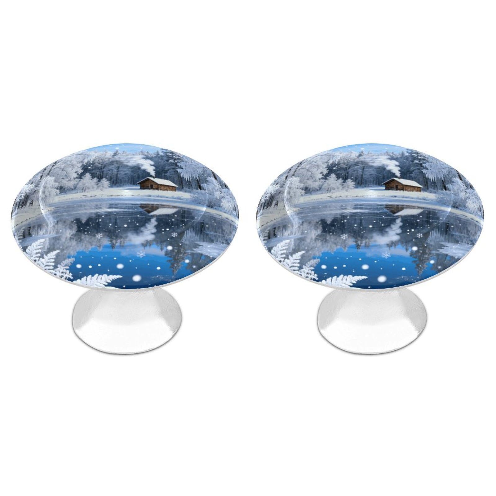 DWVTSLH Snow Forest Cabin Cabinet Handles 2 Pack Stainless Steel Kitchen Drawer Pulls with Installation Screws Round Dresser Drawer Knobs 1.1 Inch Modern Cabinet Hardware Door Handles