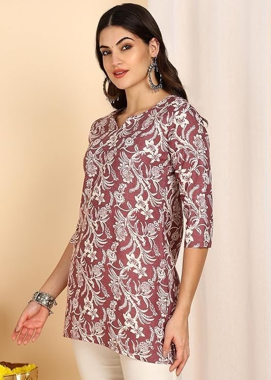 Image of Women's Short Kurti in Multicolor Rayon Cotton Blend | Ladies Ethnic Tunic | Office
