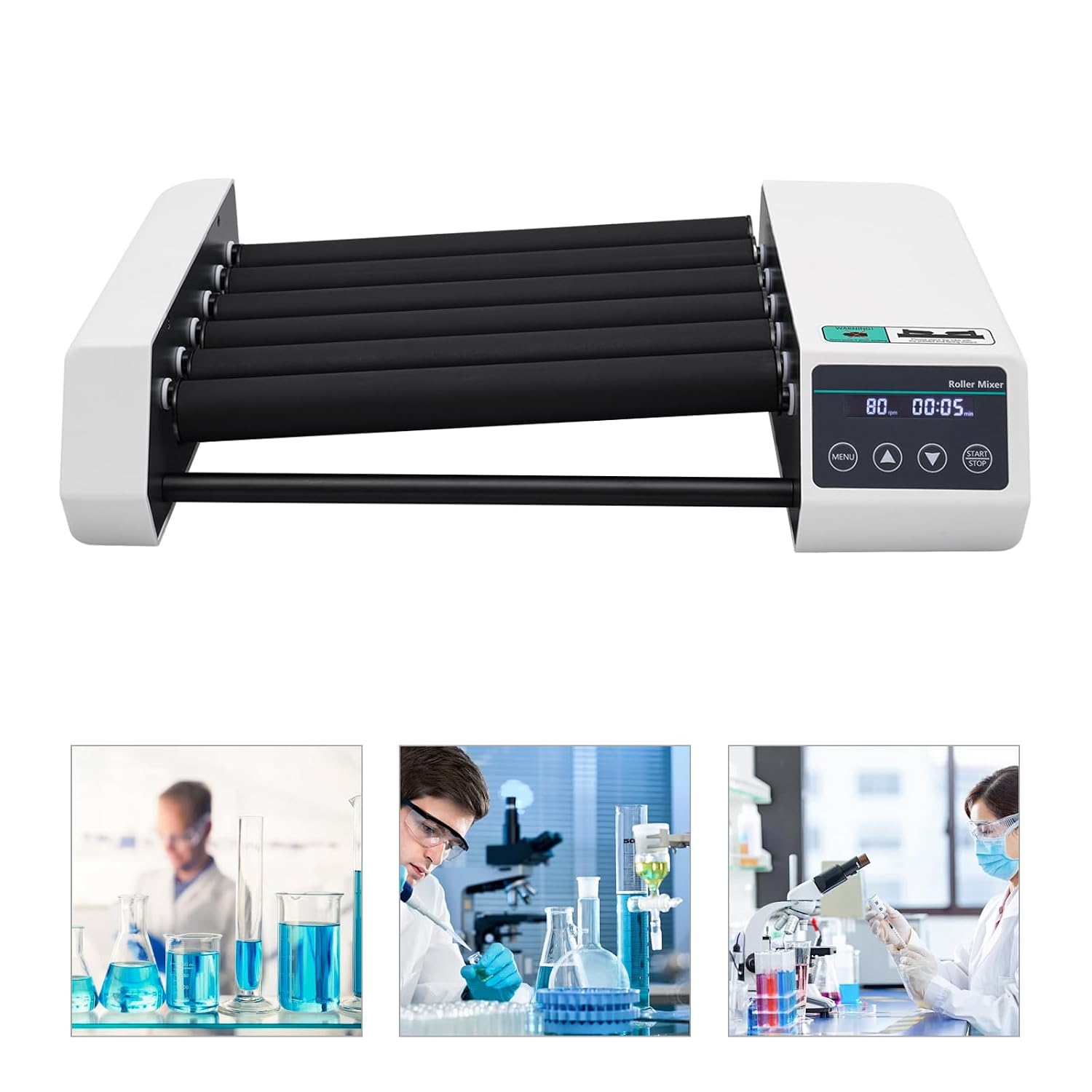 Tube Roller Mixer 6-Roller Laboratory Mixer, 20-80 RPM Adjustable Speed and 1min-23h59min Timer with Touch Operation, Digital Analog Test Roller Mixer