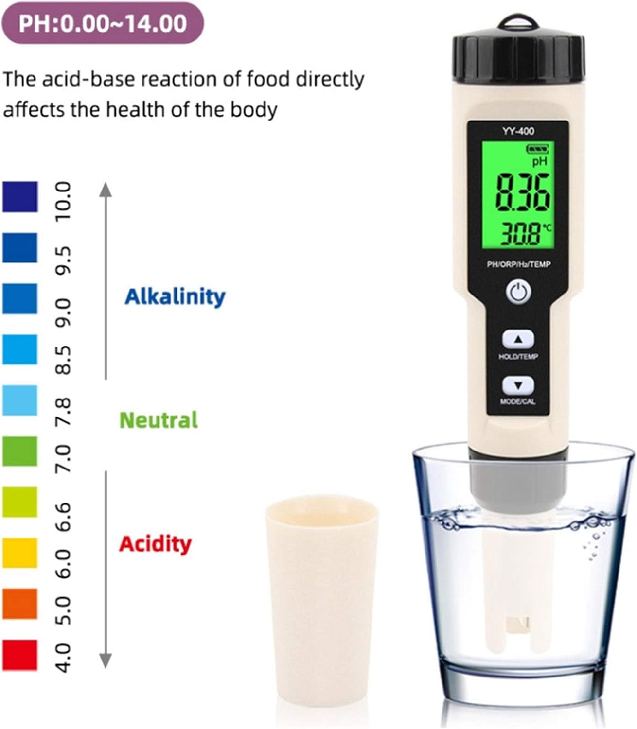 Water Quality Monitor Test Pen, Portable 4 in 1 PH ORP H2 Temperature Tester for Test Water, Swimming Pools, Spas, Hydroponics, Food, Wine and Beer