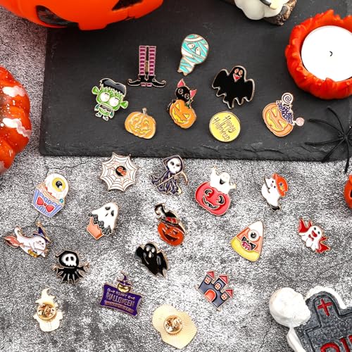 SANNIX 110Pcs Halloween Enamel Pins Set, Skull Pumpkin Ghost Spooky Brooches for Trick or Treat, Halloween Backpack Clothing Lapel Badges for Party Favors DIY Crafts, 55 Styles3