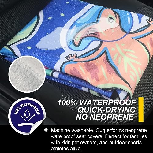 Image of Back Seat Cover for Car Trucks Van SUV,Waterproof Rear Bench Towel Seat Covers for Dogs and Kids,Automotive Backseat Protector (Cartoon Dinosaur)