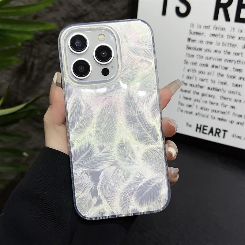 COVERLY 3D Aesthetic Cute Trendy Bling Case for iPhone 16 Pro Max Luxury Glitter Colorful Dream Feather Art Laser Printing Phone Case for Women Girls Teens Gradient Luxe Leaf Sparkling Cover
