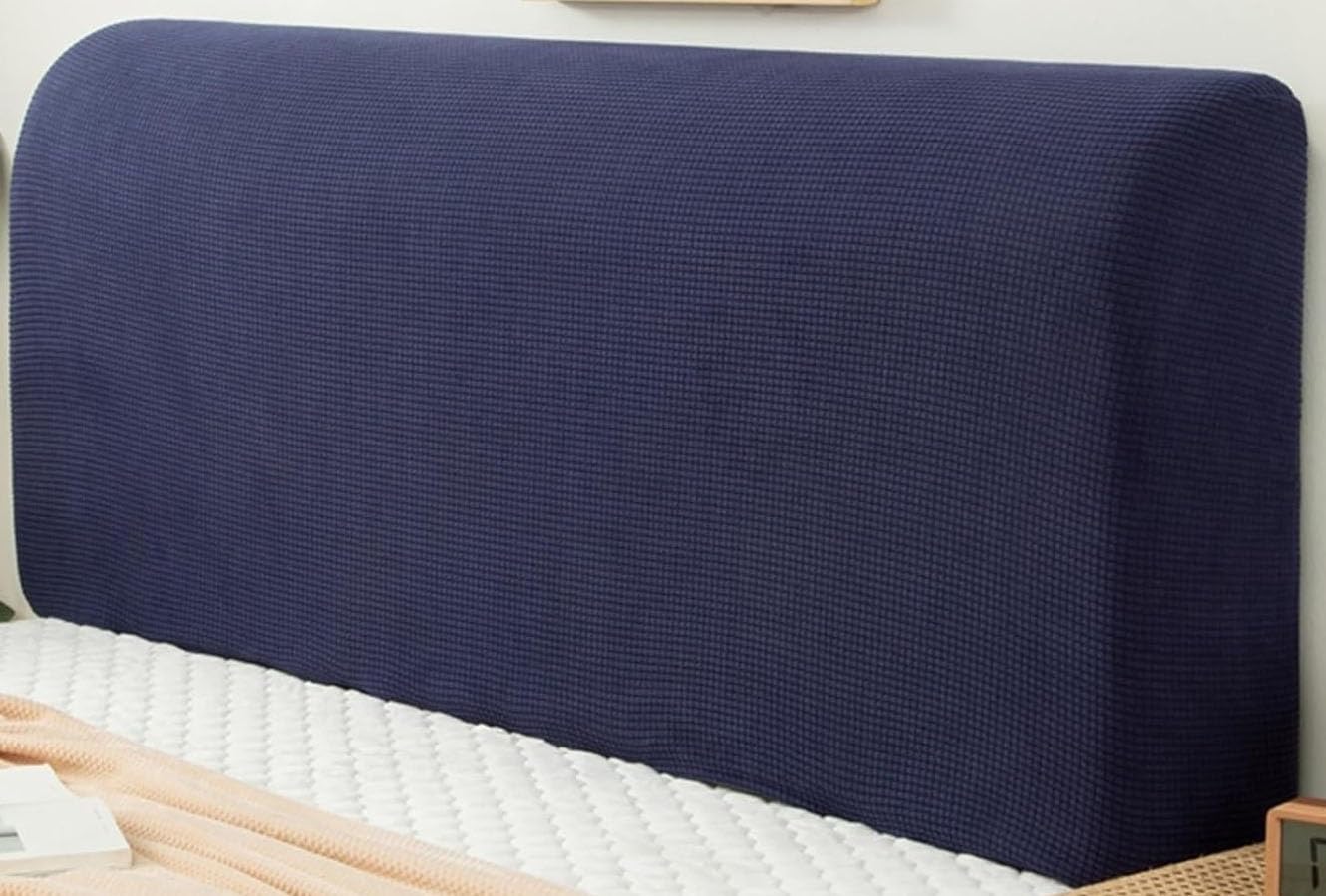 Rtsfkfs Navy Blue Bedside Headboard-Cover, High Stretch Velvet Dustproof Bed Headboards Slipcover Modern Elastic Bedspread For Single Double King Bed Head Back Protector (Color: Size: 140Cm)