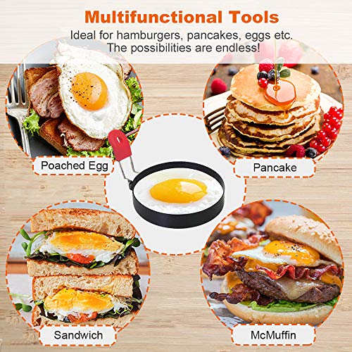 COTEY Large 3.5\" Nonstick Egg Rings Set of 4, Round Crumpet Ring Mold Shaper for English Muffins Pancake Cooking Griddle - Portable Grill Accessories for Camping Indoor Breakfast Sandwich Burger Red - Thumbnail 2