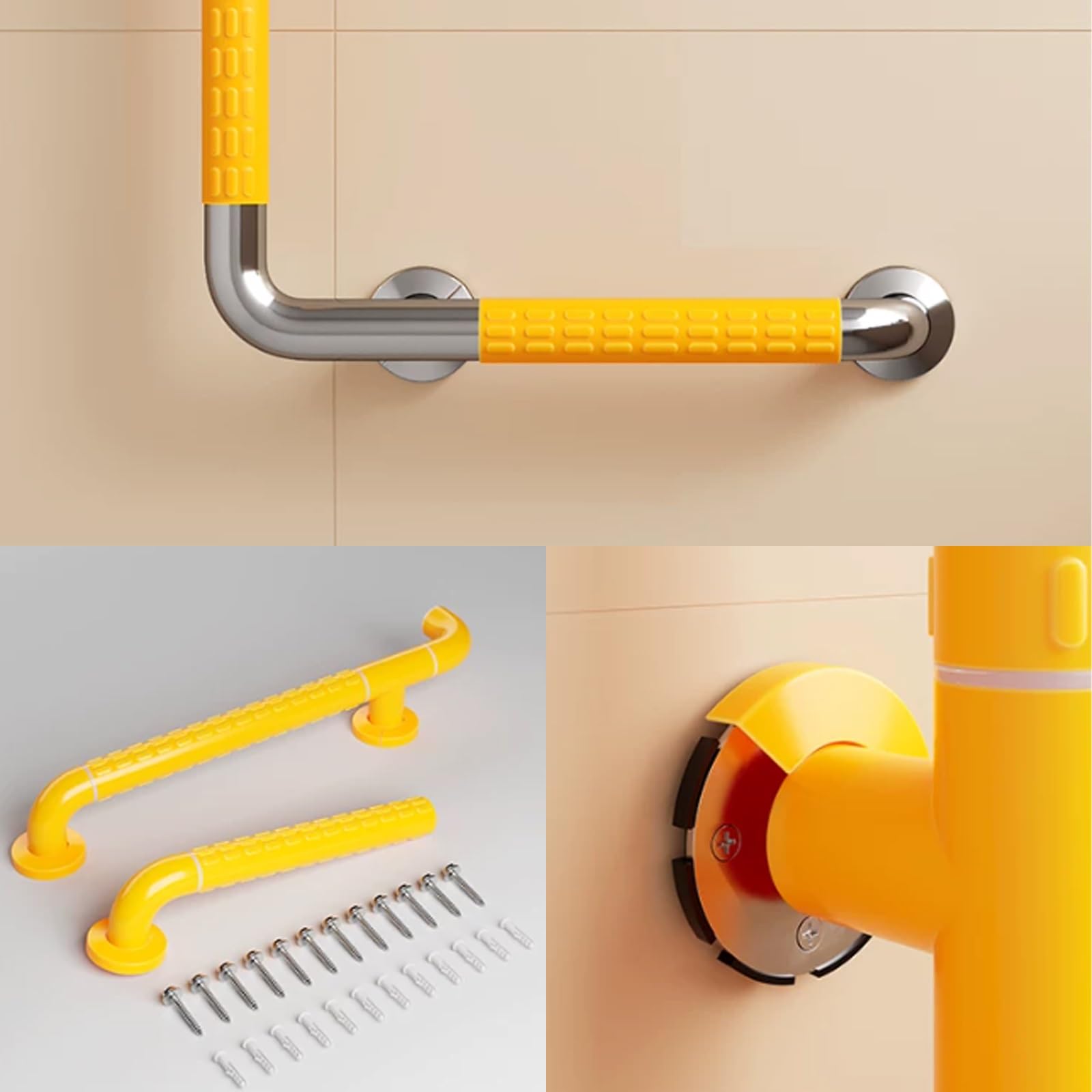 Maniglione Di Sicurezza per Doccia – Corrimano Antiscivolo per Anziani E Disabili – Maniglia Robusta In Acciaio Inox(White,70 * 70cm)