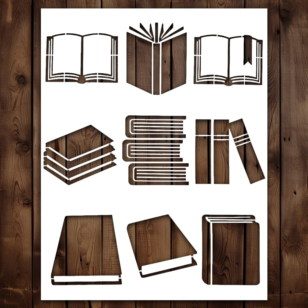 Book Stencil | Reusable Family Back to School Theme Classroom Decoration Teaching Aids Stencils for Painting on Wood, Glass, Wall, Rock, Fabric, Walls, Canvas, Glassware | Books Stencil 8.5"x 11"