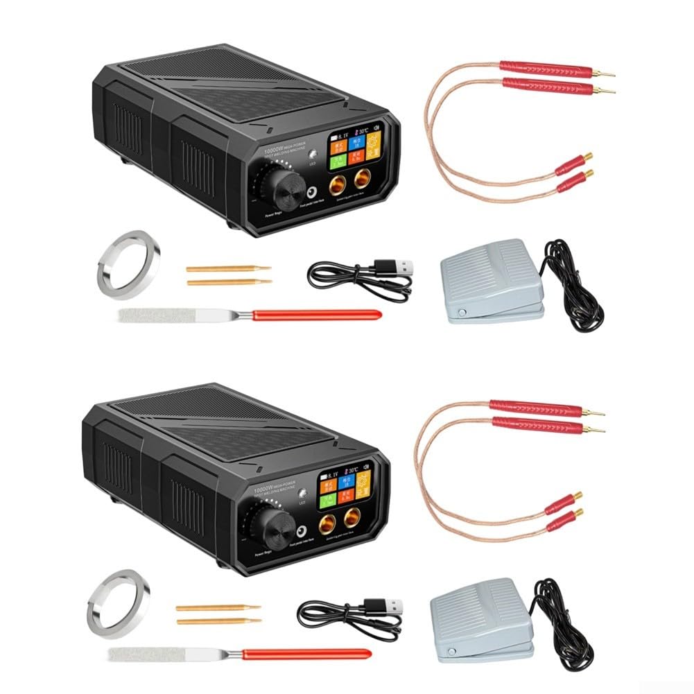 TK-20P Lot de 2 soudeurs par points portables 10 000 W à double impulsion avec affichage LED, contrôle automatique et manuel, pédale pour réparation de batterie