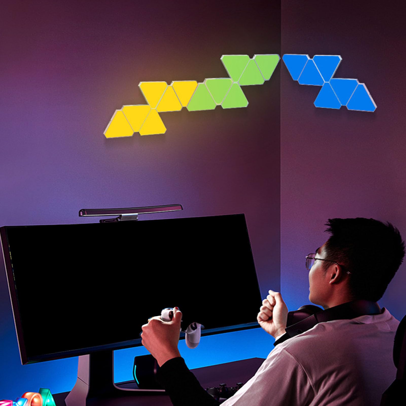 Fafeicy 12 -pakowy Trójkąt LED Ściany Panele RGB Blue Tooth RGB z synchronizacją muzyczną i kontrolą Aplikacji do Wystroju Pokoju do Gier
