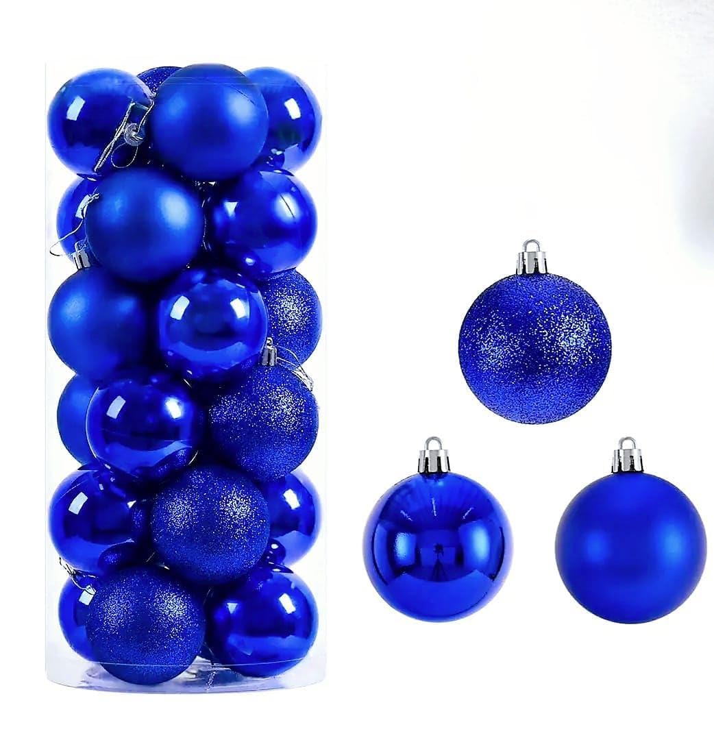 24 x 60 mm Midnight Blue Christmas Tree Baubles - Shatterproof Hanging Ornaments, 60mm