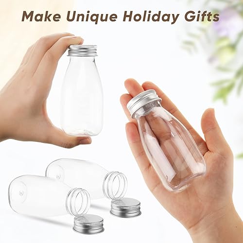 Miniatura 8 de Roshtia Paquete de 30 mini botellas de leche de plástico de 4 onzas (4.1 fl oz), botellas de jugo a granel con tapas, recipientes pequeños para