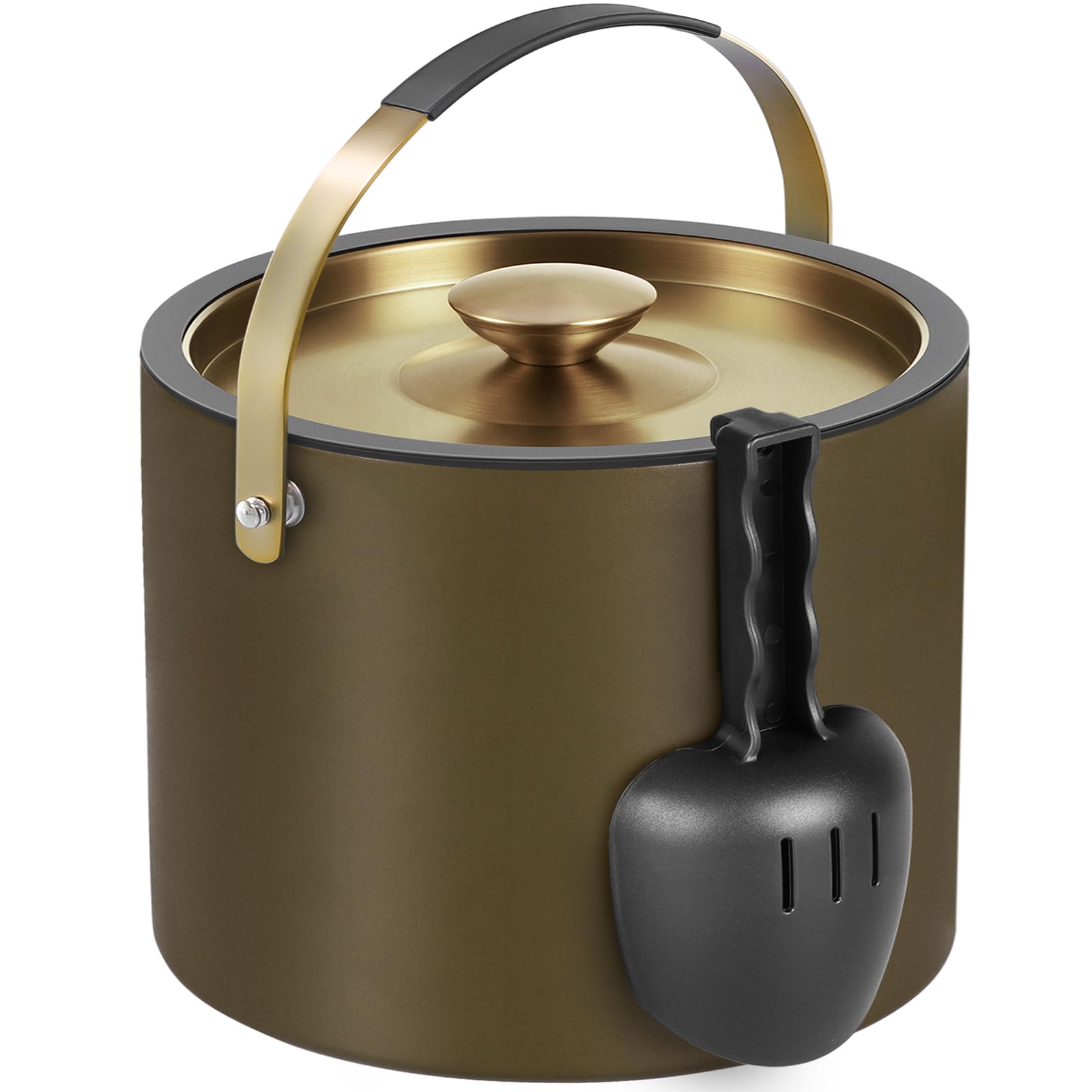 3.2L Moderner isolierter Eiskübel mit Silikondeckel, Schaufel, Sieb, doppelwandiger Edelstahl-Eiskübel für Partys und Cocktailbar