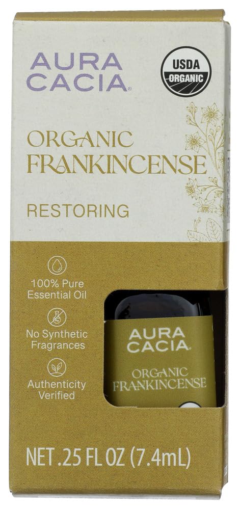 AURA CACIA Organic Frankincense Essential Oil, 0.25 FZ