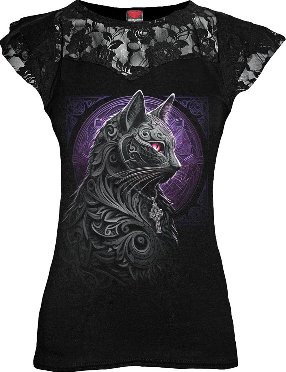 Spiral Women's Black - Celtic Whiskers - Lace Layered Cap Sleeve Top - 3XL