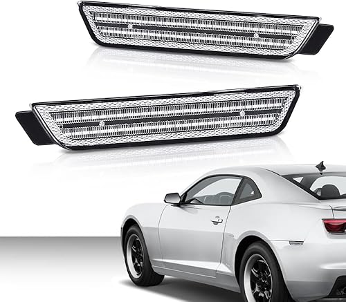 Miniatura 2 de G-PLUS Par de luces LED de marcador lateral para guardabarros trasero, lente blanca compatible con Chevy Camaro LS  LT  SS  Z28  ZL1 2010-2015