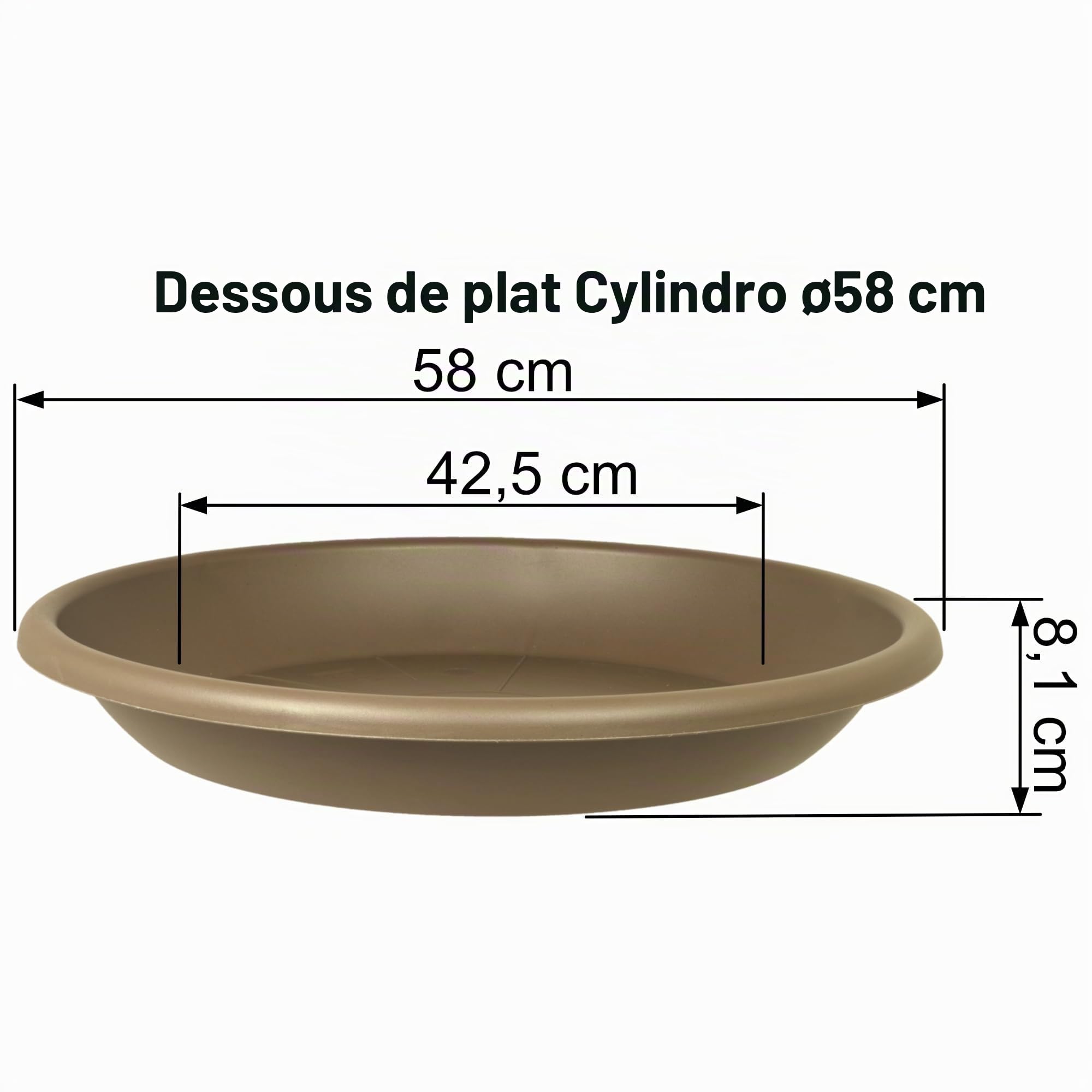 MePla - Pot de fleurs bac à plantes Cylindro ø60 cm + soucoupe ø58 cm, Taupe, résistant aux intempéries en plastique résistant aux UV