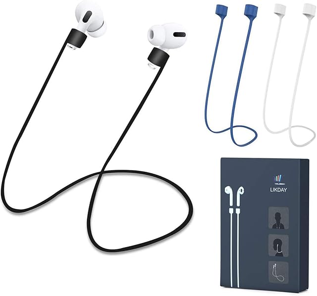 Airpods Strap 22" Silicone Anti-lost Wire Cable Compatible with Air Pods Neck Rope for Wireless Earphone (Black+Blue+White)