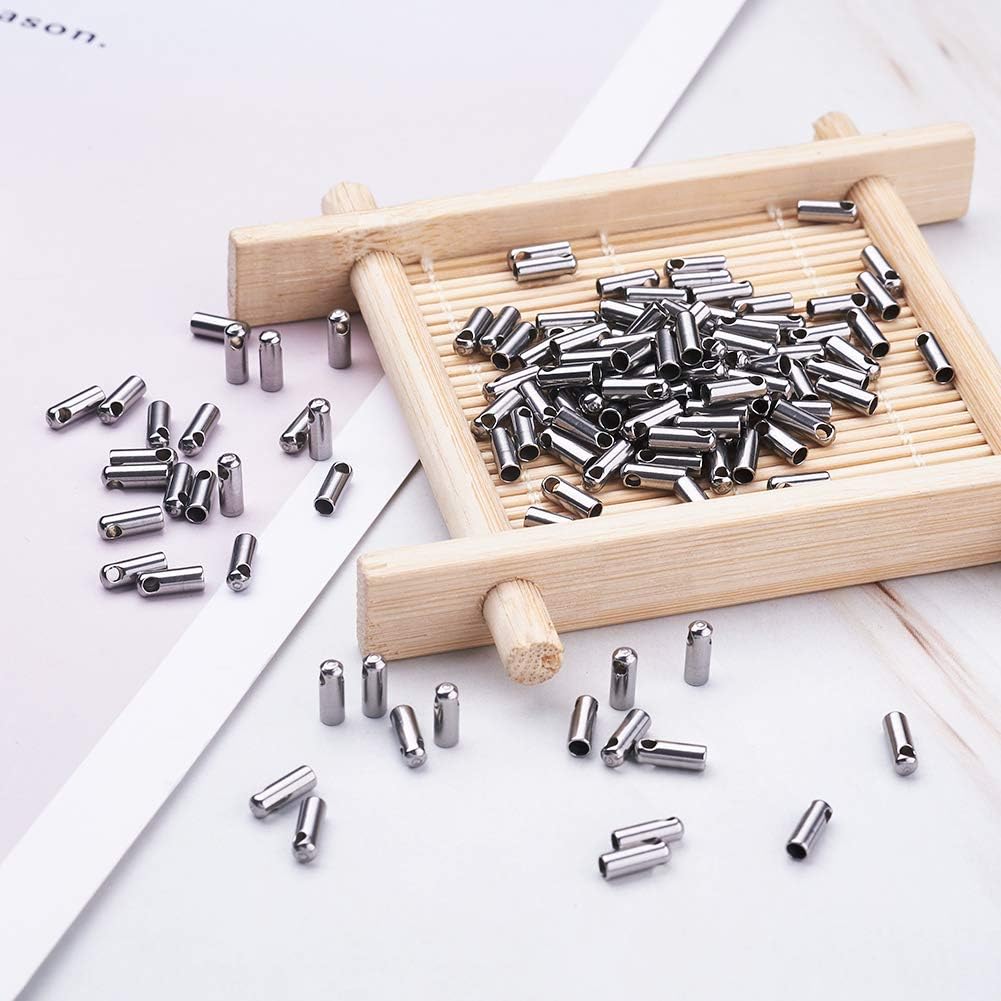 Craftdady 200Pcs Stainless Steel Glue-in Style Tube Cord Ends 4mm Inner Diameter Fastener Leather End Caps Terminator Buckle Tips for Jewelry Making