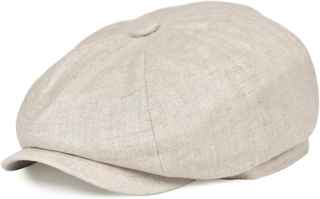 BOTVELA Men's Linen Newsboy Cap Herringbone Breathable Summer Hat