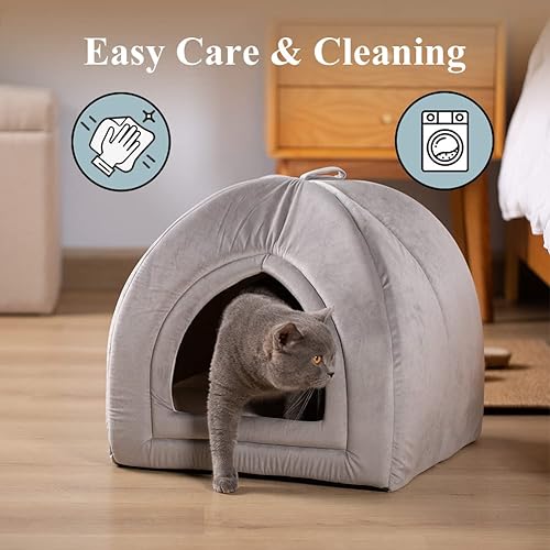 Miniatura 4 de KASENTEX Cama para gatos de interior, cama 2 en 1 para gatos y suministros para mascotas para gatitos y gatos pequeños o perros, cueva de animales,