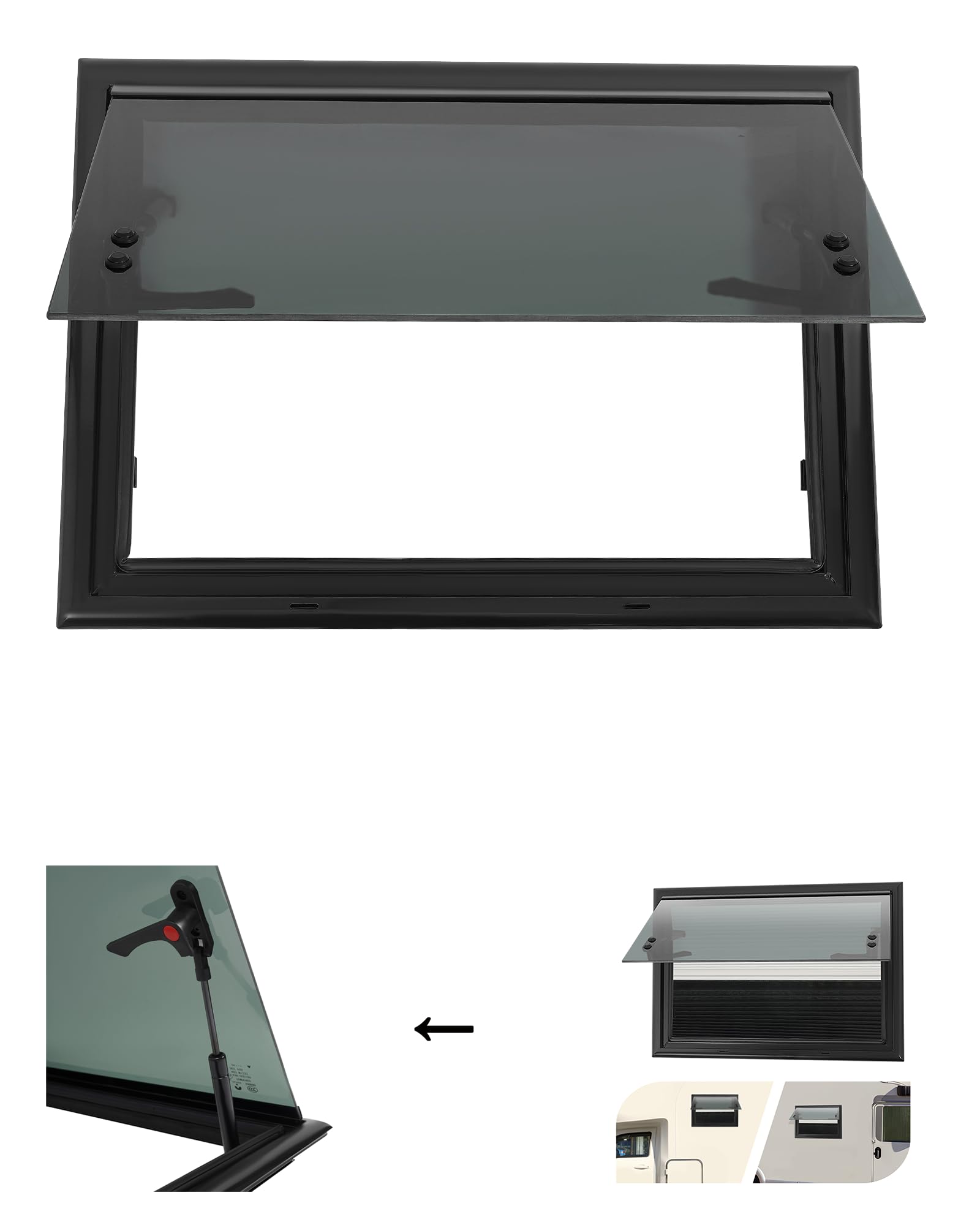 Uitzetraam, 700 x 450 mm, caravanraam, E4, camperraam, 85°, camper, raam met vliegenrooster en rolgordijn, zijraam, extern duwraam voor caravans, bestelwagen en camper Uitzetraam, 700 x 450 mm, caravanraam, E4, camperraam, 85°, camper, raam met vliegenrooster en rolgordijn, zijraam, extern duwraam voor caravans, bestelwagen en camper