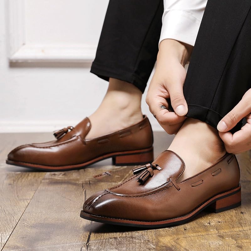 Classic Man Dress Shoes Cow Leather Business Casual Shoes Mens Black Wedding Shoes with Tassel Oxford Formal Shoes Men's Loafers2