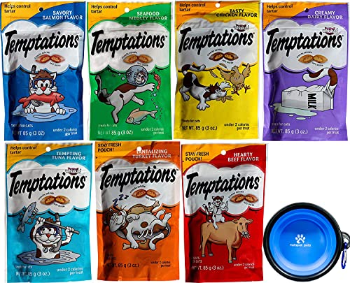 Temptations Classics Tasty Snack Treats for Cats -Feline Variety Bundle 7 Pack,Tantalizing Turkey, Chicken, Hearty Beef…