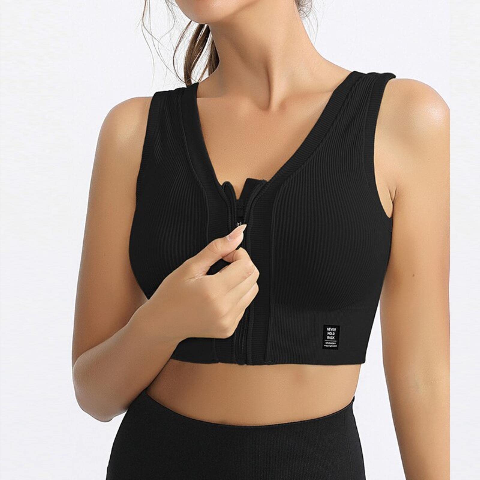 Reggiseno Sportivo per Fitness con Cerniera Frontale Sexy Traspirante Antiurto Crop Top Gilet da Donna Running Gym Training Brassier Sportswear