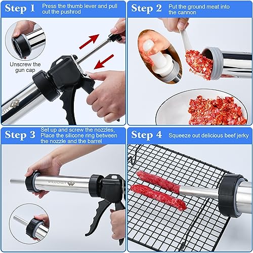 professional beef jerky gun kits stainless steel jerky maker jerky cannon meat gun with 5 stainless nozzles and 5 brushes