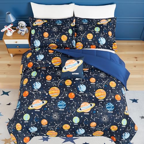 Glow in The Dark Kids Comforter Set Full Size for Boys Girls Teen, Space Bedding Set 1 Comforter, 1 Decor Pillow, 2 Pillow Shams